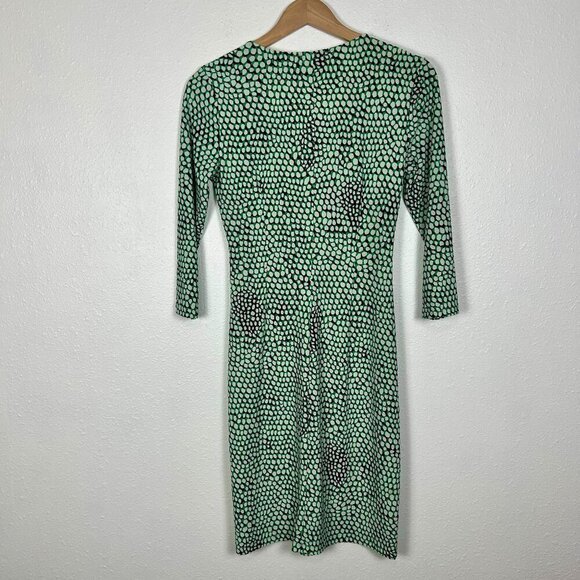 ROZ & ALI Green, white, and Black Geometric Print Faux Wrap Office Dress Size XS - Picture 7 of 10
